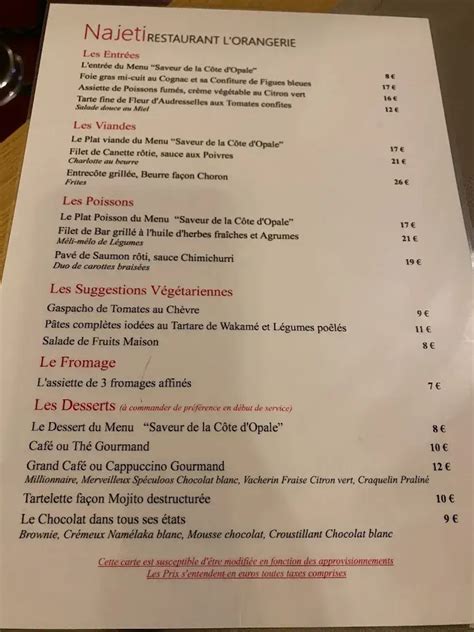 Najeti Restaurant l’Orangerie à Neufchâtel-Hardelot